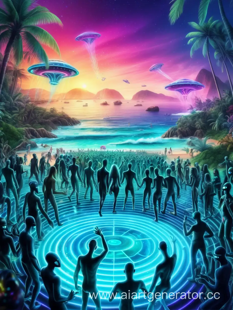Eclectic-Fusion-Humans-and-Aliens-Dancing-at-Jungle-Techno-Rave-by-the-Ocean