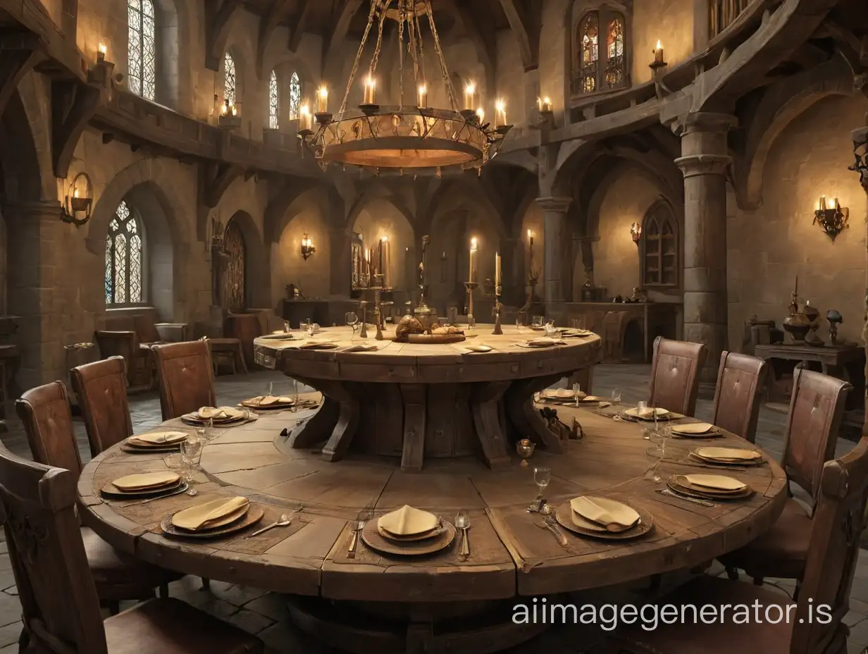 A round table inspired in Camelot, add fantasy ambience. Medieval world