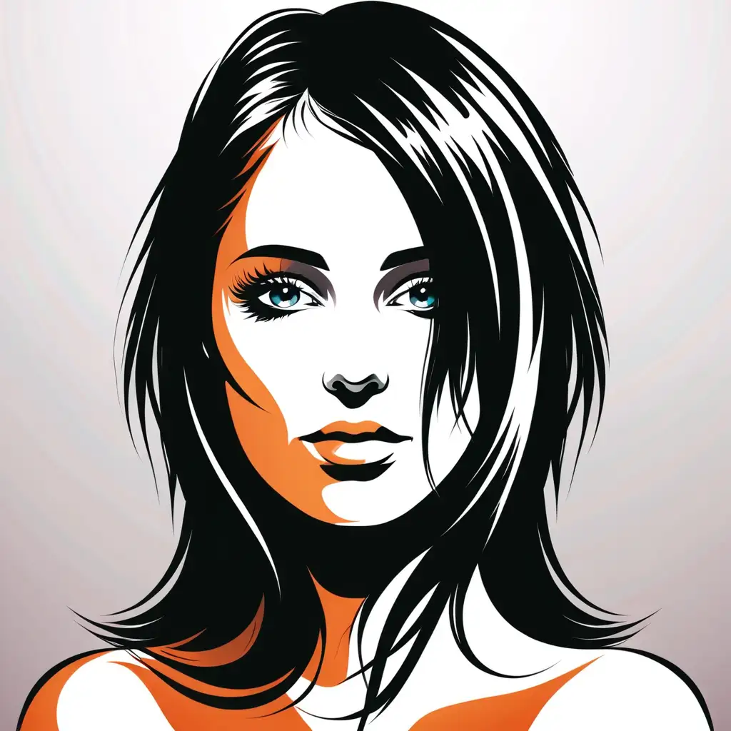 HalfFace Woman with Flowing Hair Vector Illustration