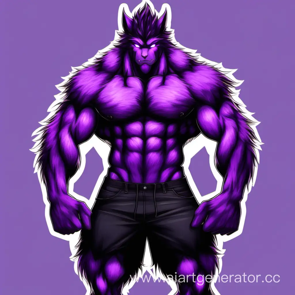Muscular-Furry-Character-with-Purple-Eyes-Removing-Shorts