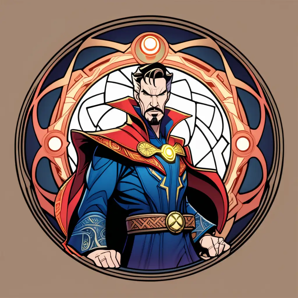 cartoon evil version of marvel doctor strange in a circle icon