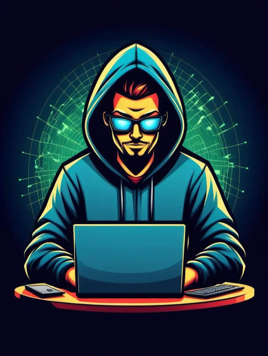 Ethical Hacker Cartoon Character in Vibrant Tech Colors