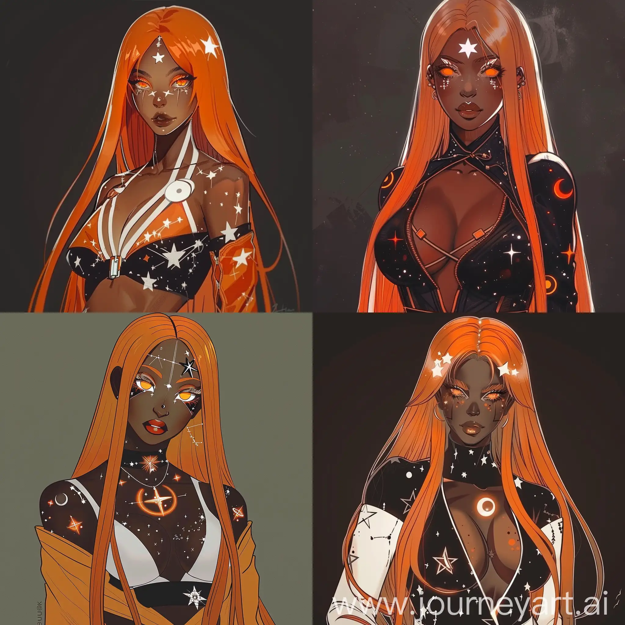 Dark-Skinned-Woman-with-Long-Orange-Hair-in-Ninja-Outfit