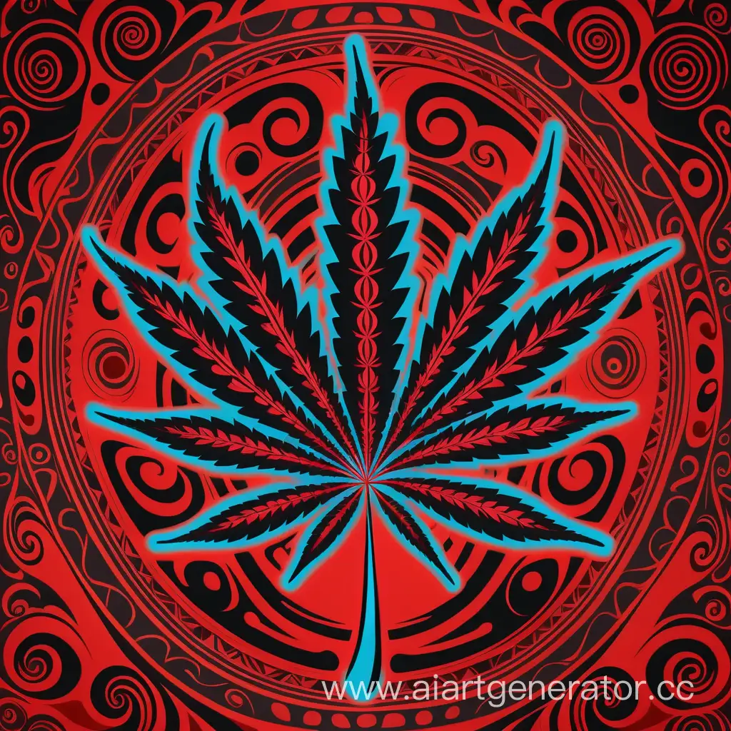 Psychedelic-Cannabis-Art-Vibrant-Red-and-Black-Tribal-Design