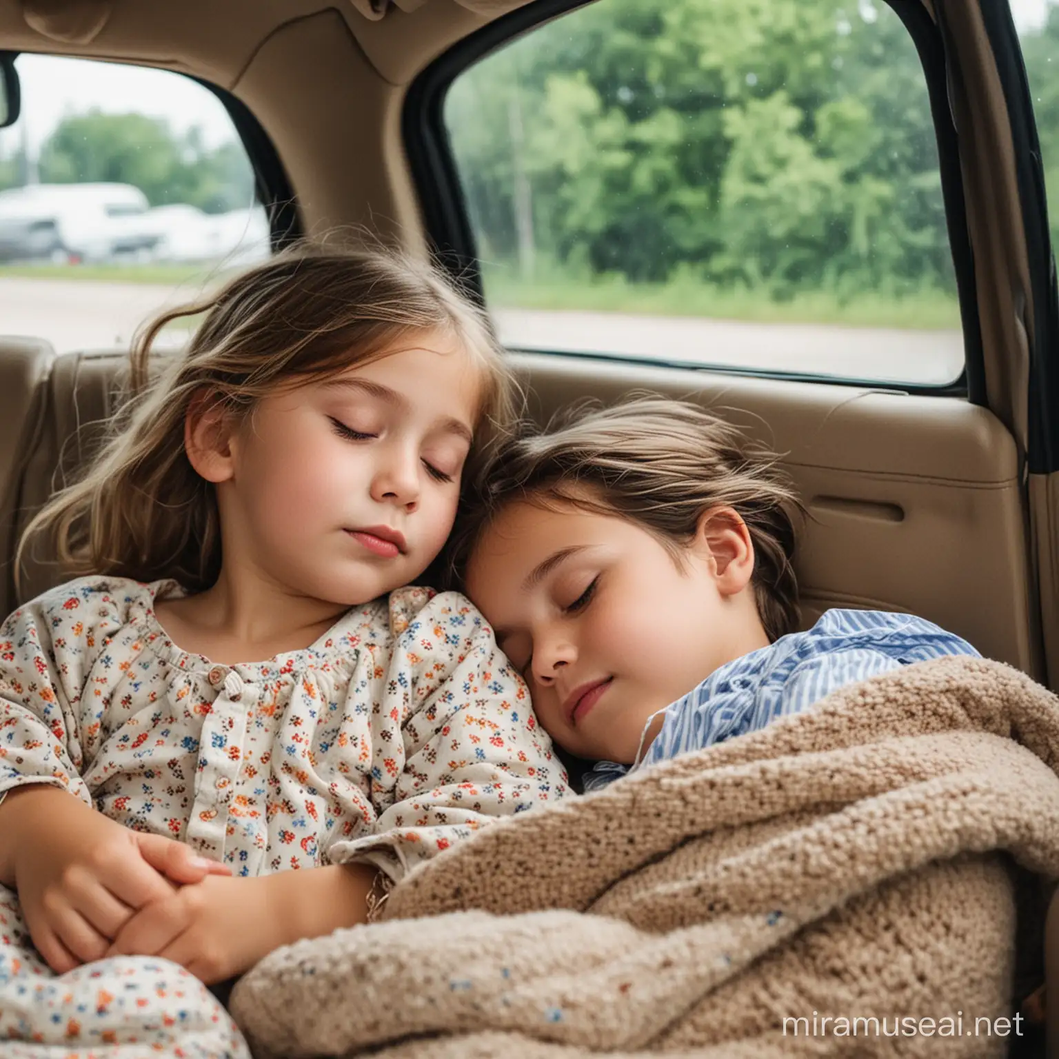 European and American Children Sleeping in Car Seats
