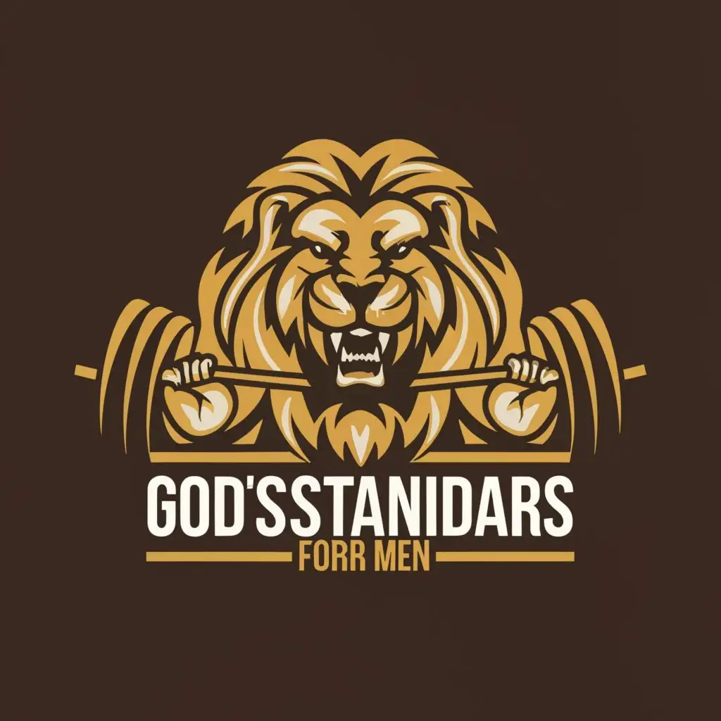 a logo design,with the text "Gods standards for men ", main symbol:Lion and barbell
,Moderate,be used in Religious industry,clear background
