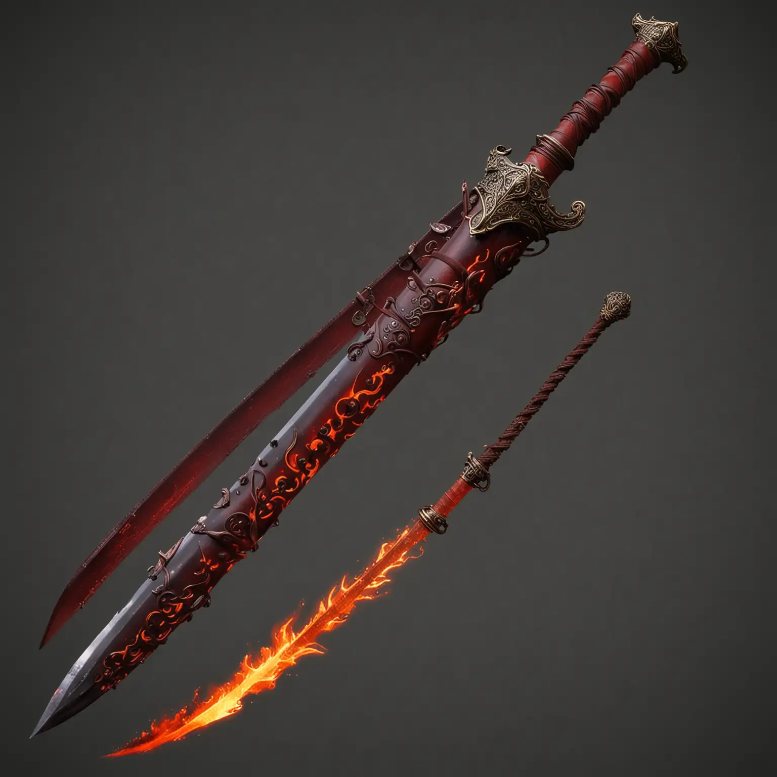 Long Dark Red Rapier Scabbard with Flaming Design | MUSE AI