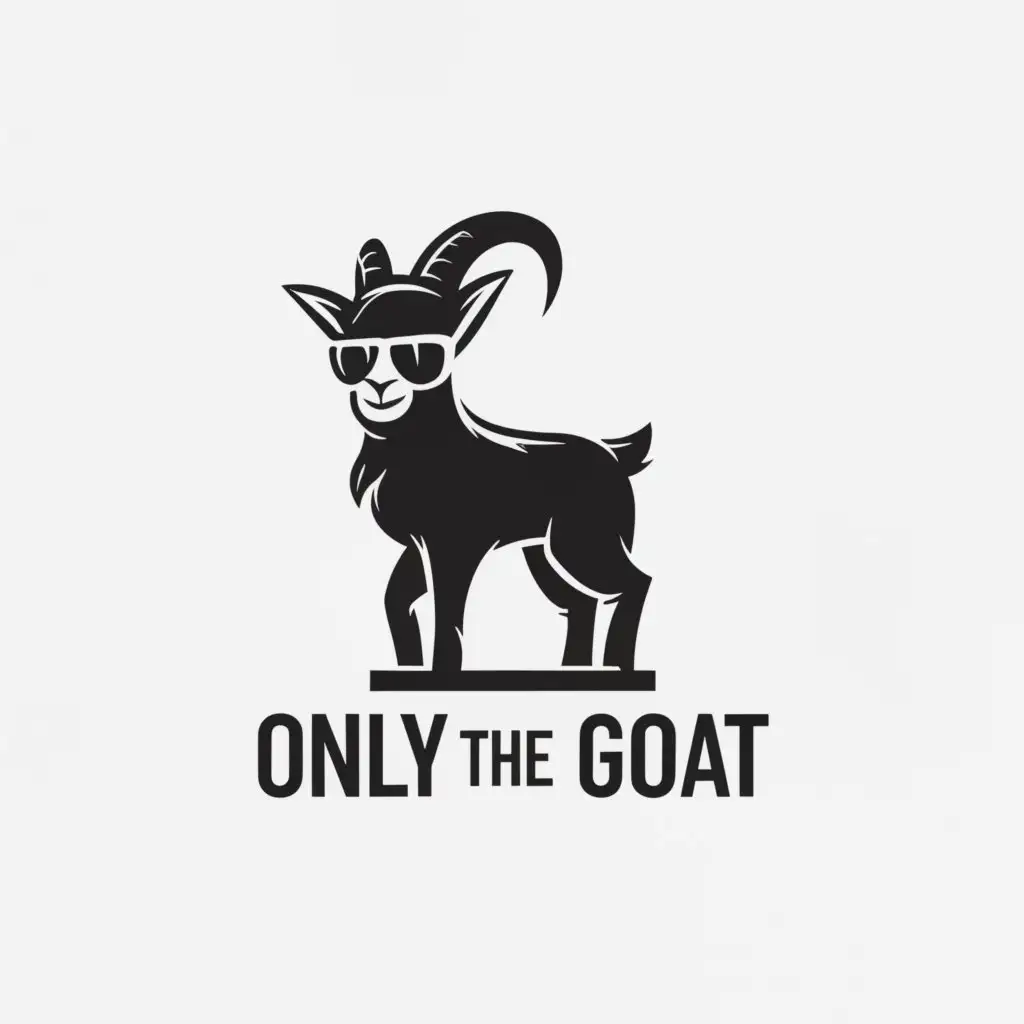 a logo design,with the text "OnlyTheGoat", main symbol:black goat wearing sunglasses,Moderate,clear background