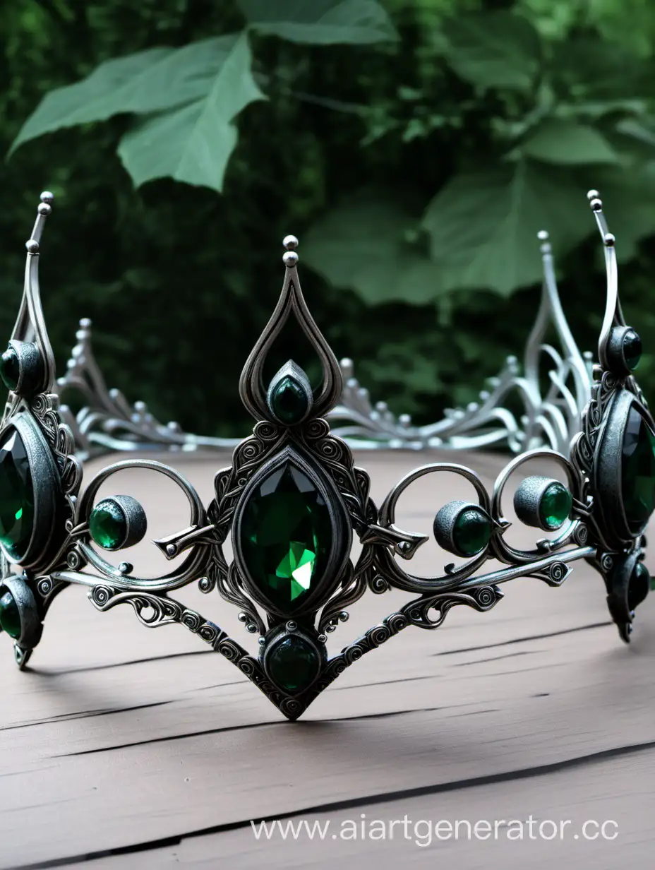 Эльфийская королевская диадема с темно-зелеными камнями
