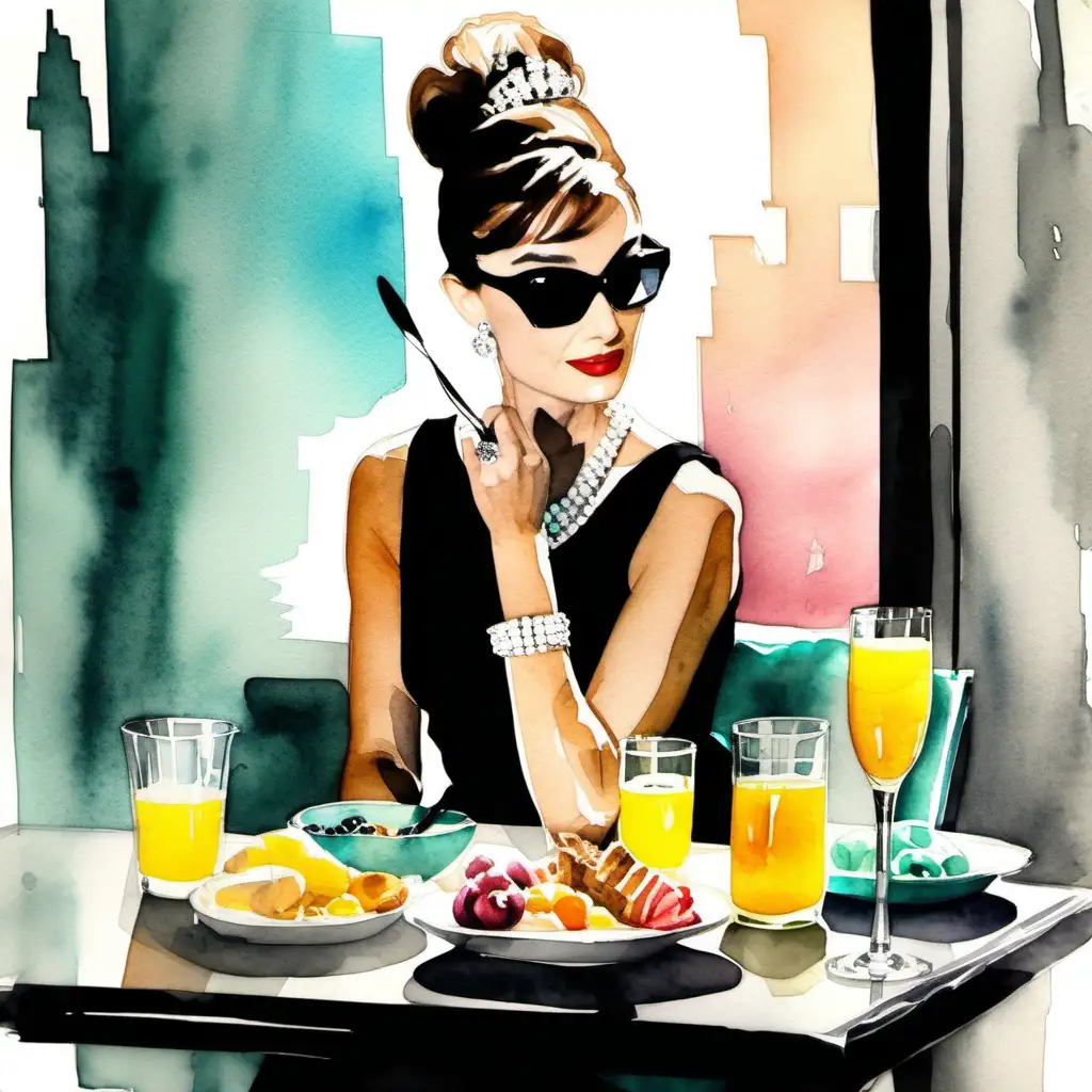 Chic Breakfast at Tiffany in Watercolor Elegant Morning Delight