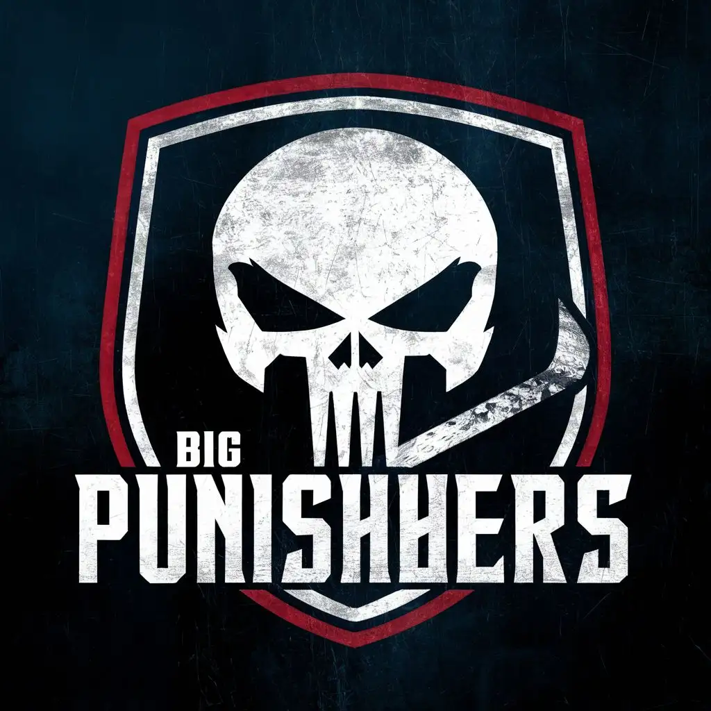 logo, Punisher Skull, Big D, Hockey, with the text "Big Punishers", typography