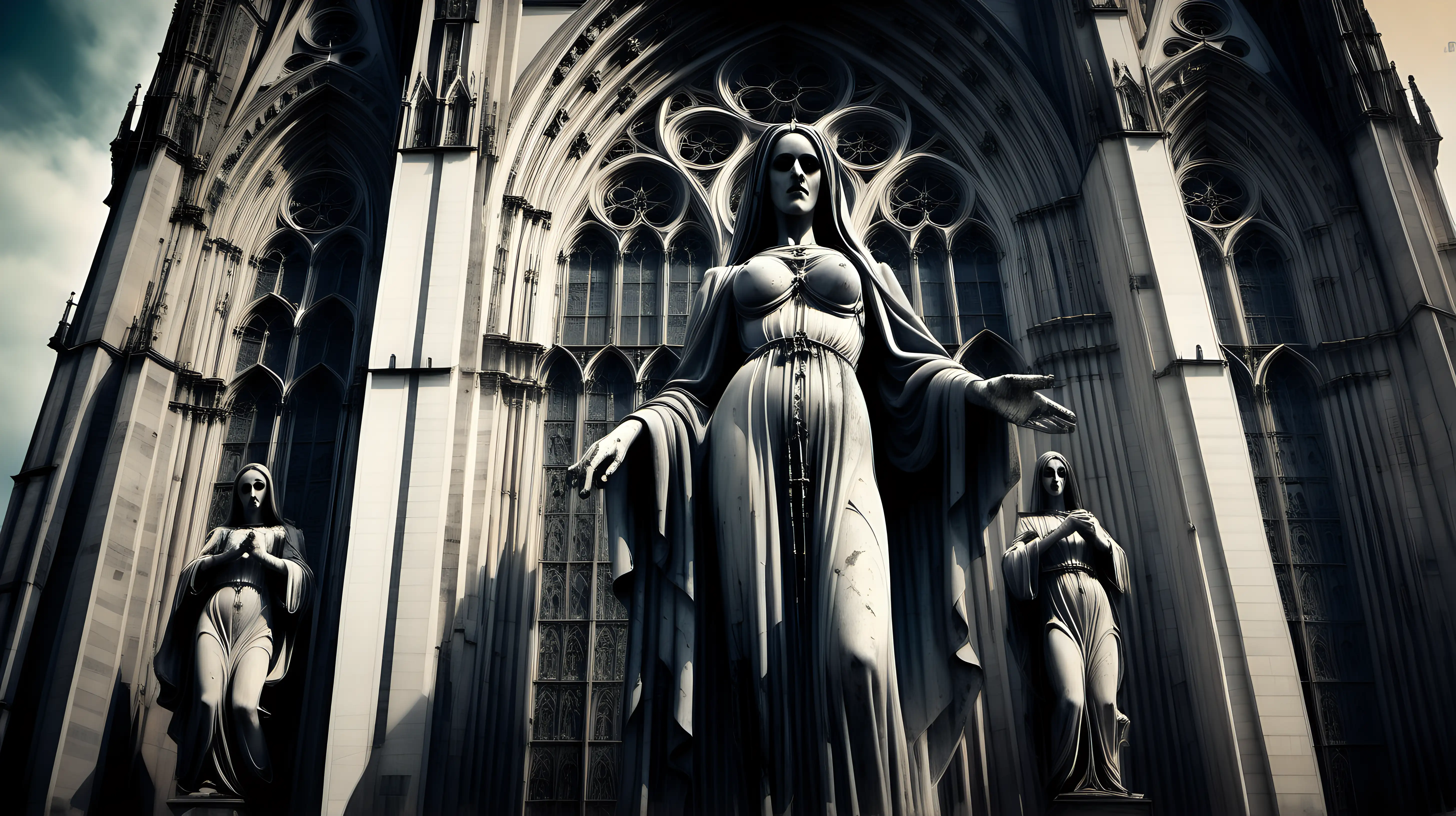 Gothic Cathedral Statue Majestic Grunge Sculpture Adorning Large Facade