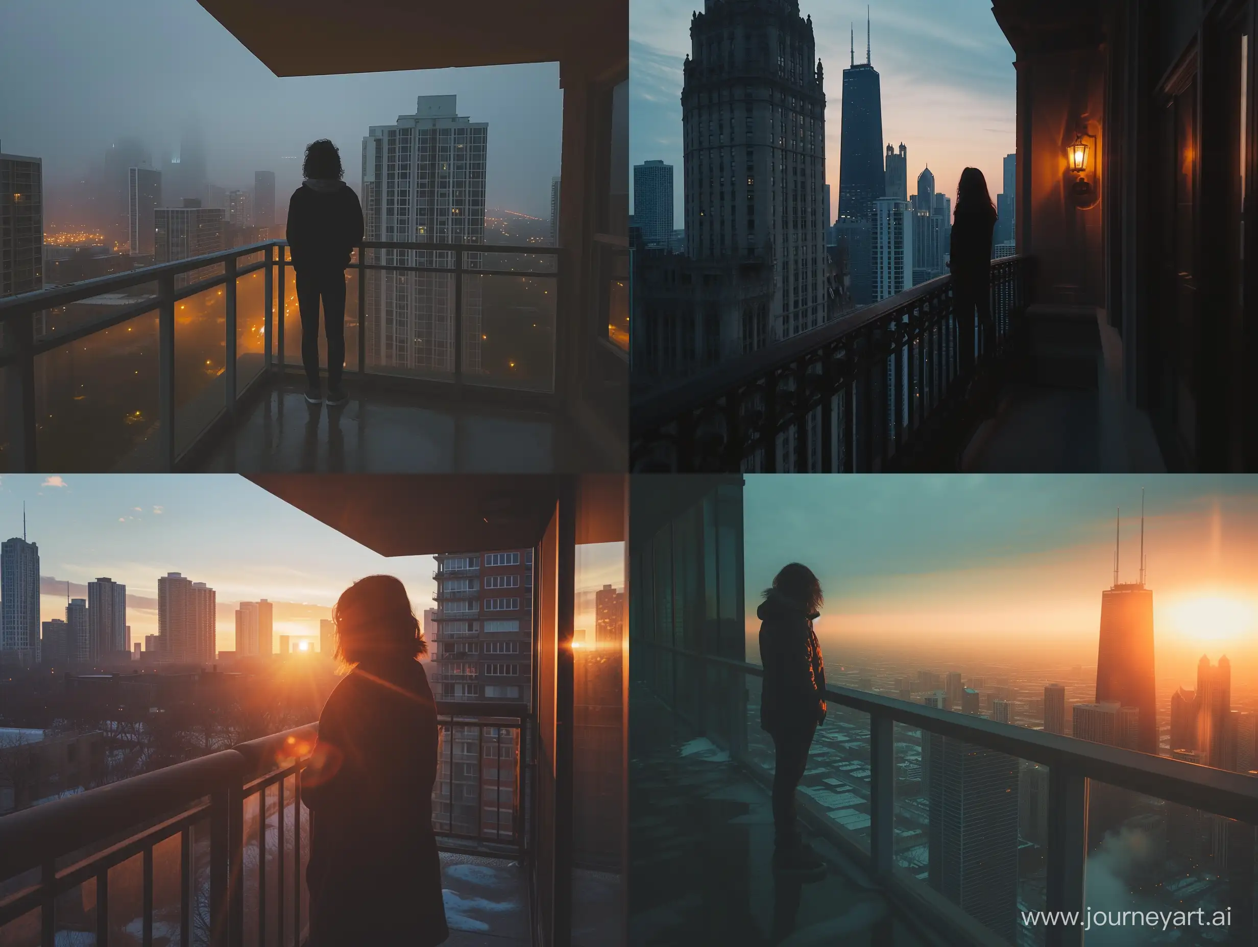 a phone photo of a person standing on the balcony, soft lighting, style raw posted on reddit in 2019, environment, looking at a city, Chicago, daytime,