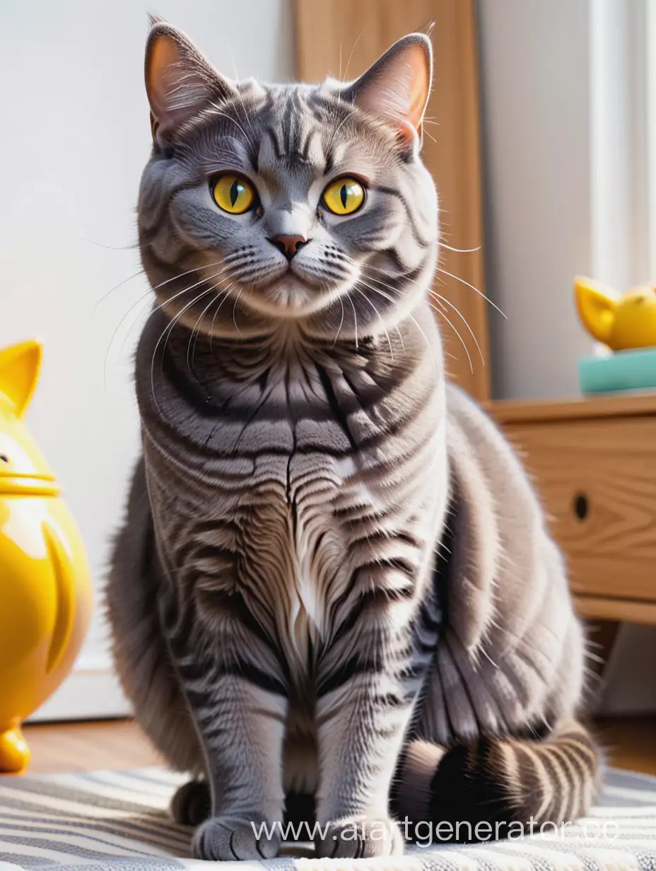 Chubby-Magic-Grey-Cat-with-British-Stripes-and-Yellow-Eyes