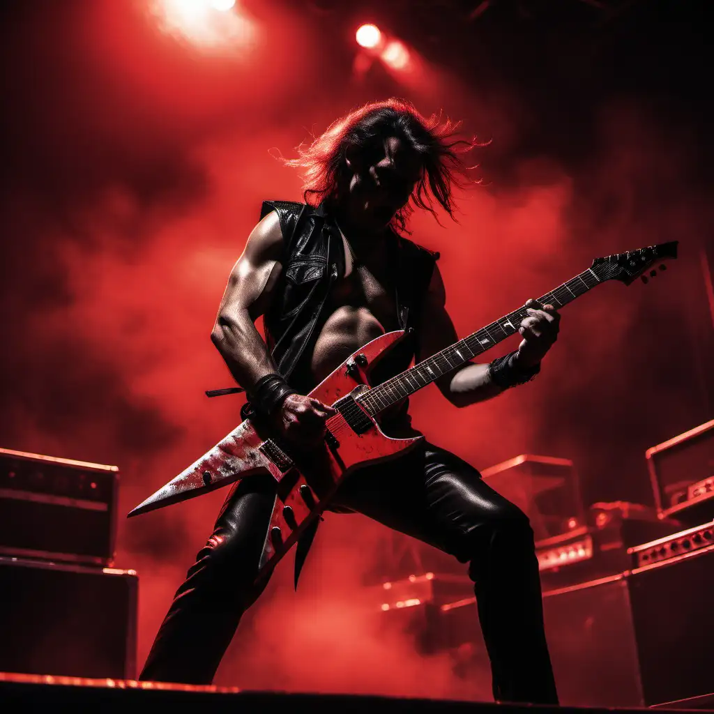 Epic Heavy Metal Guitar Solo with Red Backlit Stage Frank Frazetta Style