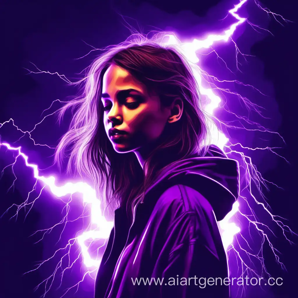 девушка на тёмно-фиолетовом фоне с молниями