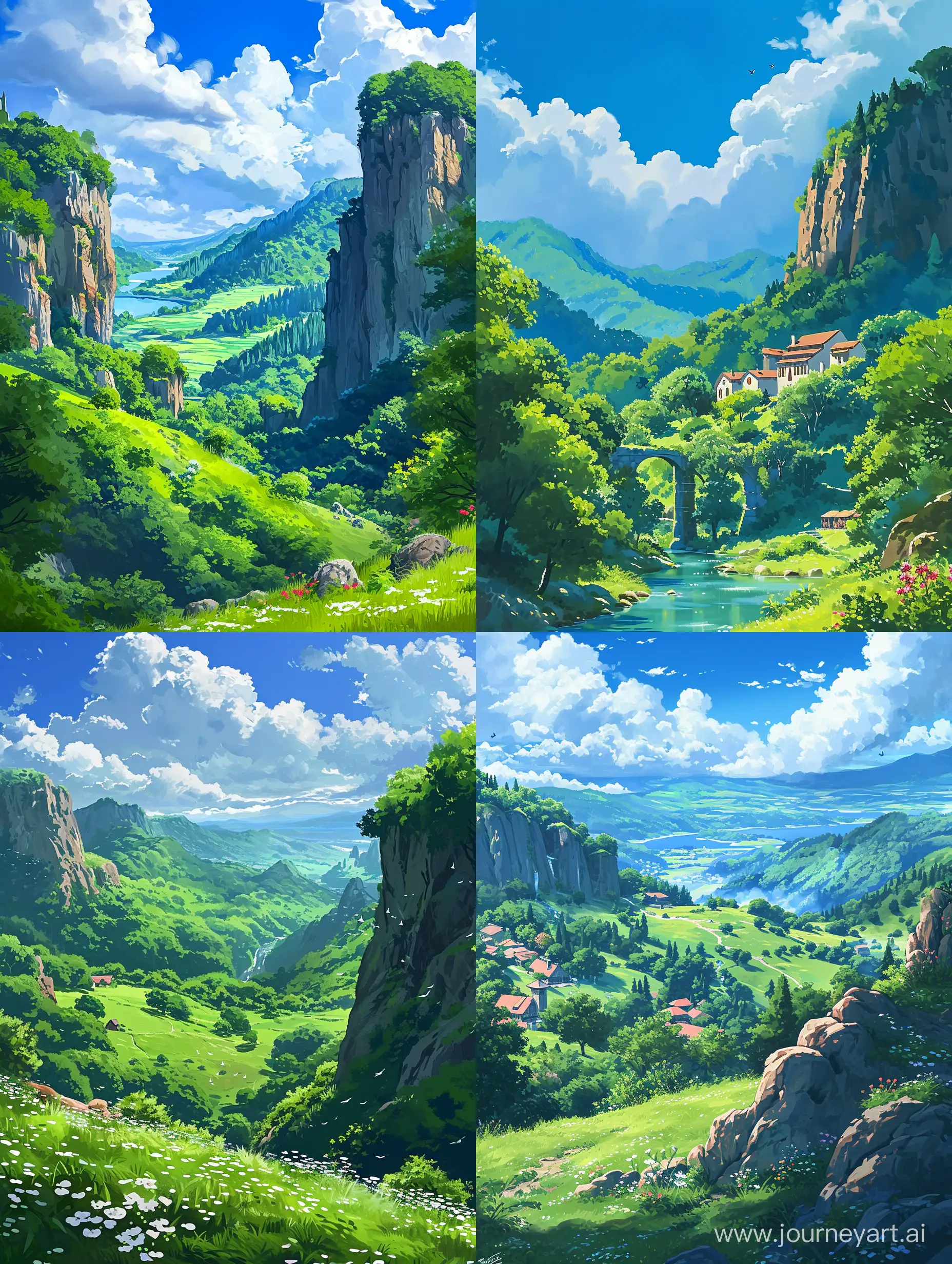 A picture of a beautiful landscape inspired by Studio Ghibli Art Style