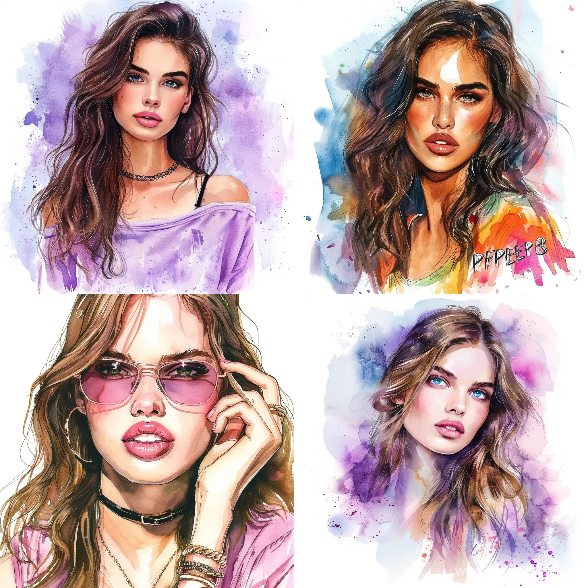 Create an Illustration of a Teenage Topmodel, watercolor Style, Style of Depesche topmodel