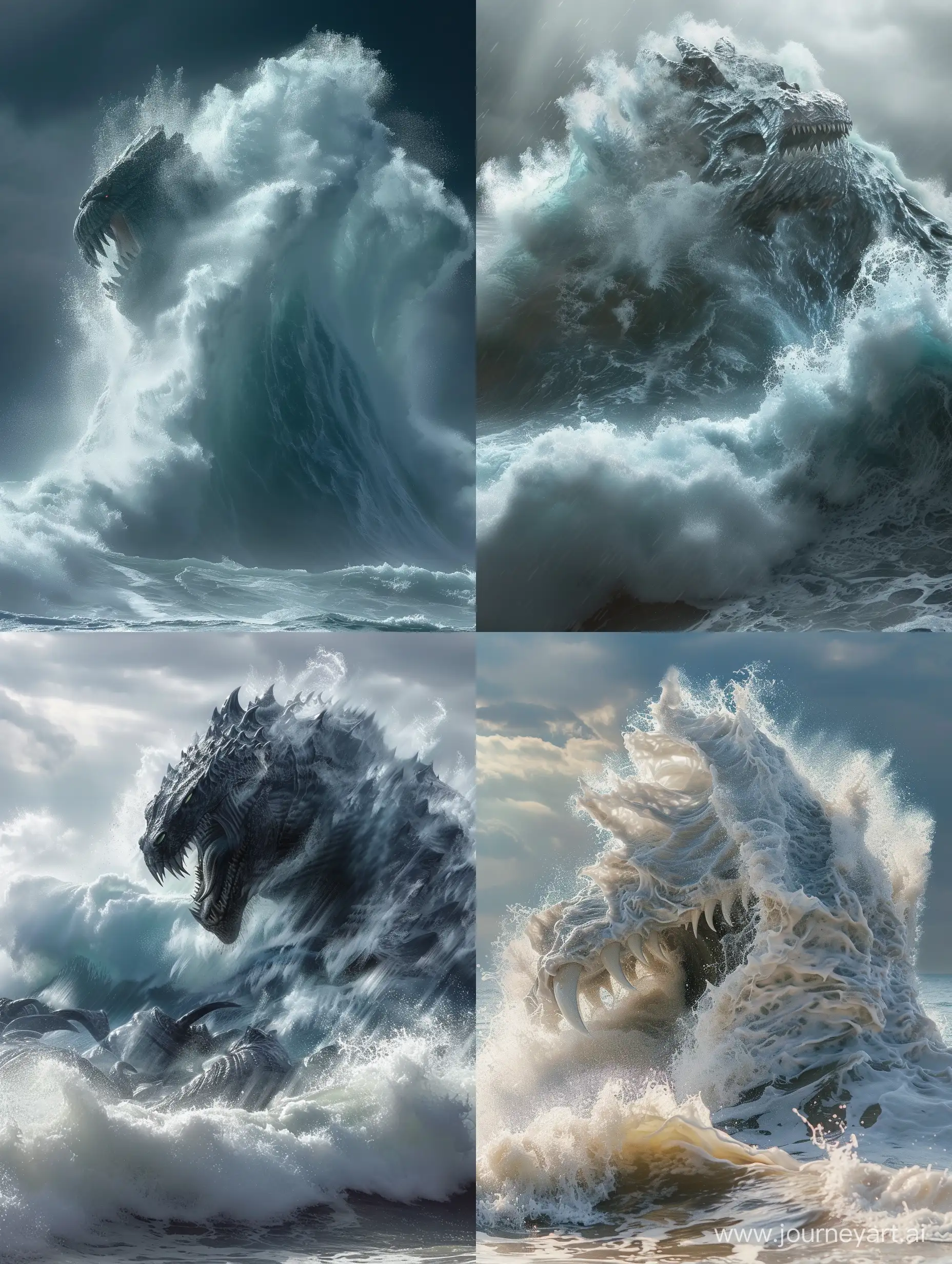 waves crashing on ocean in the shape of monster , incredible detail , ultra details