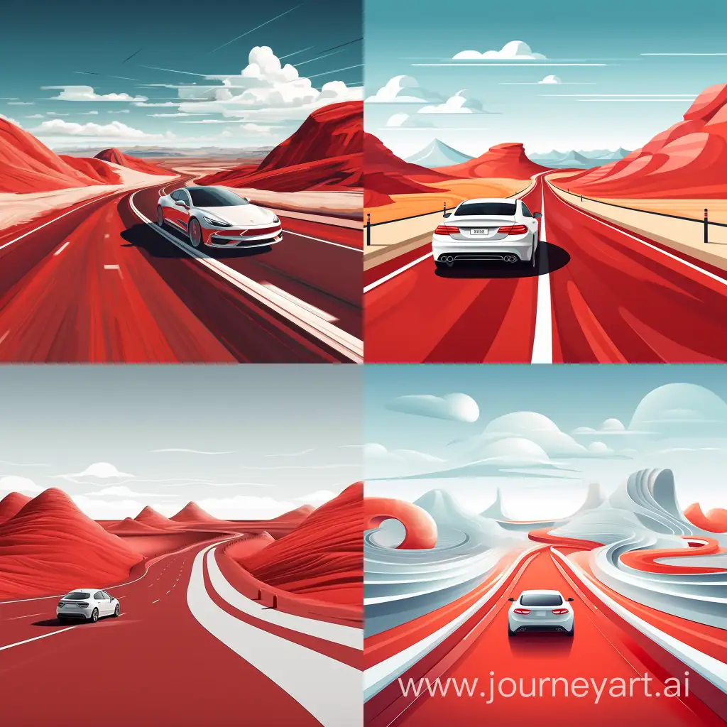 I want an illustration for the hero section of a driving school. The background of the website is white and the corporate color is red. I'm thinking about a car driving on an infinite highway that blends seamlessly into white