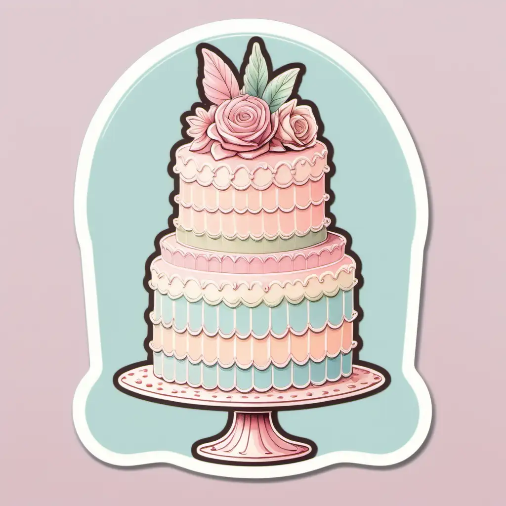 Whimsical Vintageinspired Coquette Cake Sticker in Soft Pastel Colors