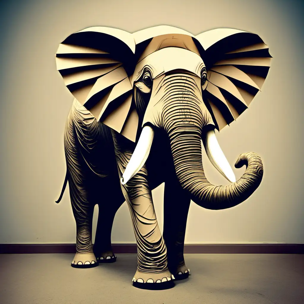 Majestic Alpha Male Cardboard Elephant with Impressive Tusks