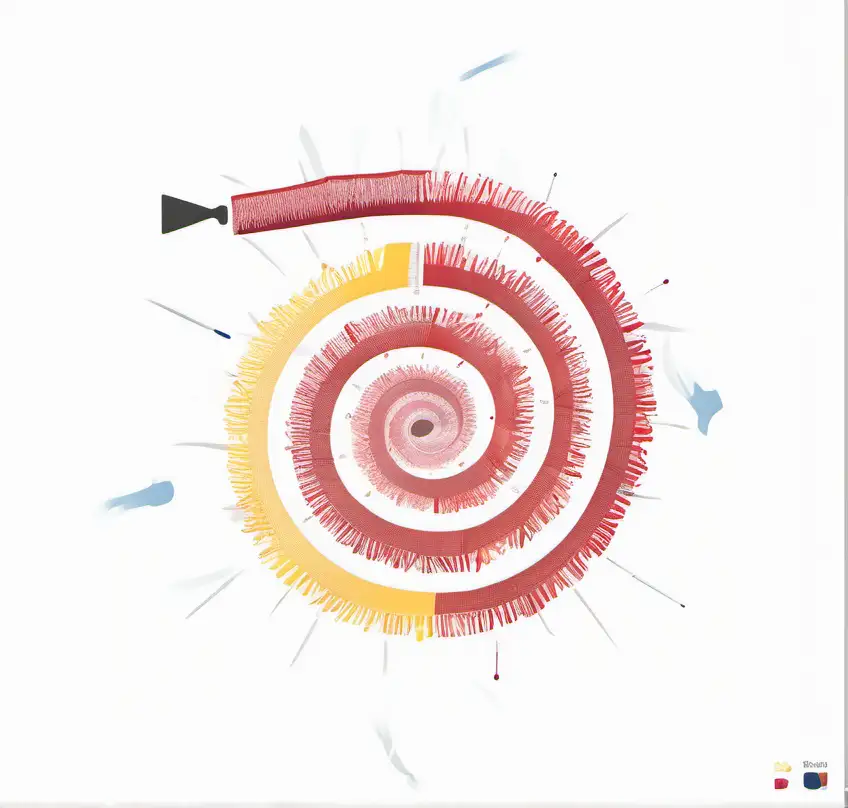 Design a biomedical Phd thesis book cover illustration in the topic of colon cancer featuring an artistic representation of an colon rolled over like a swiss-roll looking like a dartboard. The primary objective is to visually communicate the overarching theme of the PhD journey, topic centering on the exploration of intestinal stem cells and the development of colon cancer. To symbolize the combination of failures and successes throughout this research endeavour, incorporate a series of darts into the design inside and outside the colon board. Darts aimed outside the dartboard should represent setbacks and challenges encountered along the way, while those hitting inside the dartboard should signify achievements and successful milestones.  Emphasize simplicity in the composition to ensure the clear transmission of the intended message. It's crucial that the dartboard maintains a distinct resemblance to an intestinal structure, allowing for immediate recognition. The overall design should strike a balance between visual appeal and a straightforward representation of the PhD trajectory in intestinal research. The color palette is deep blue, light blue, burgundy and a bit of yellow.