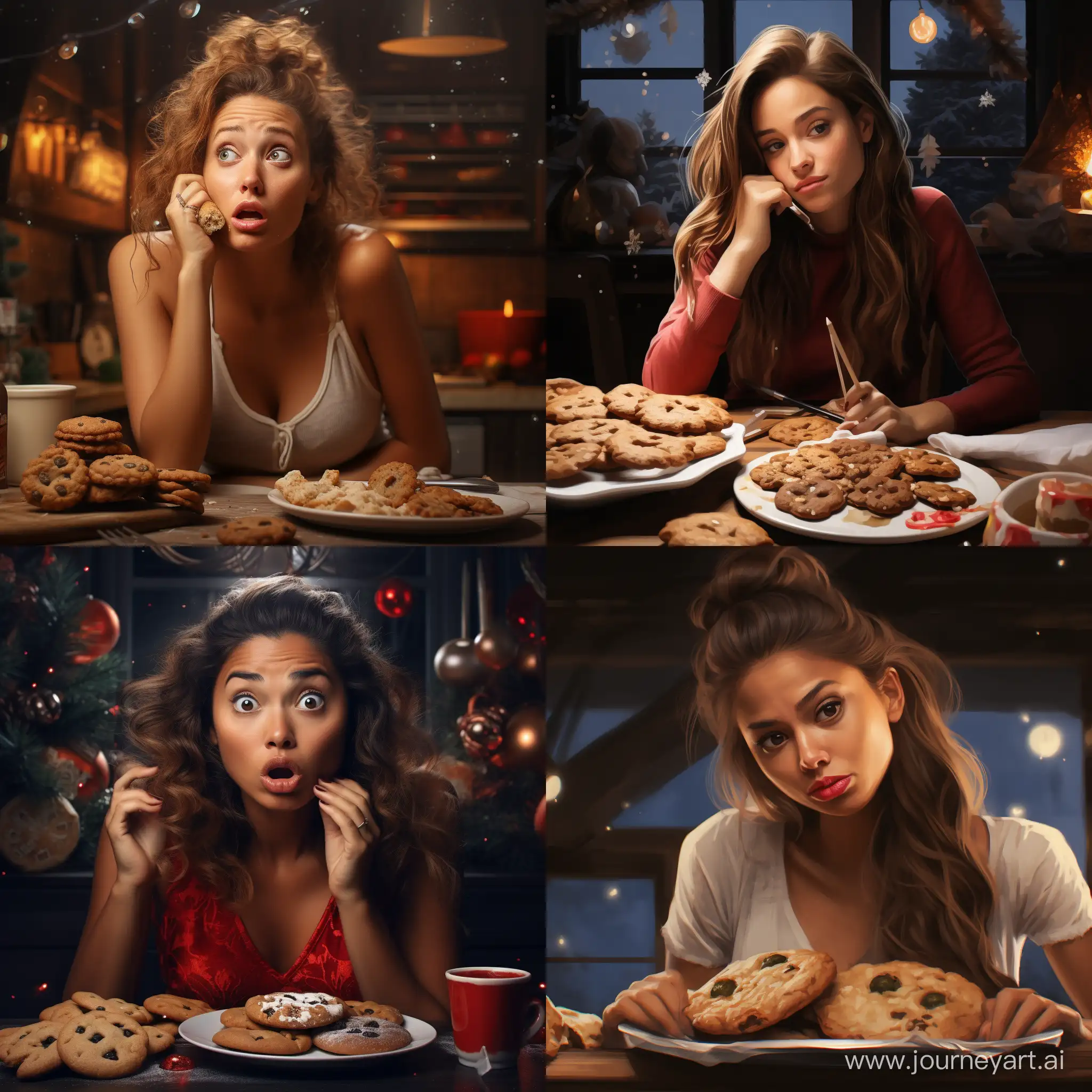 Curious-Woman-Tasting-Christmas-Cookie-Realistic-Festive-Scene