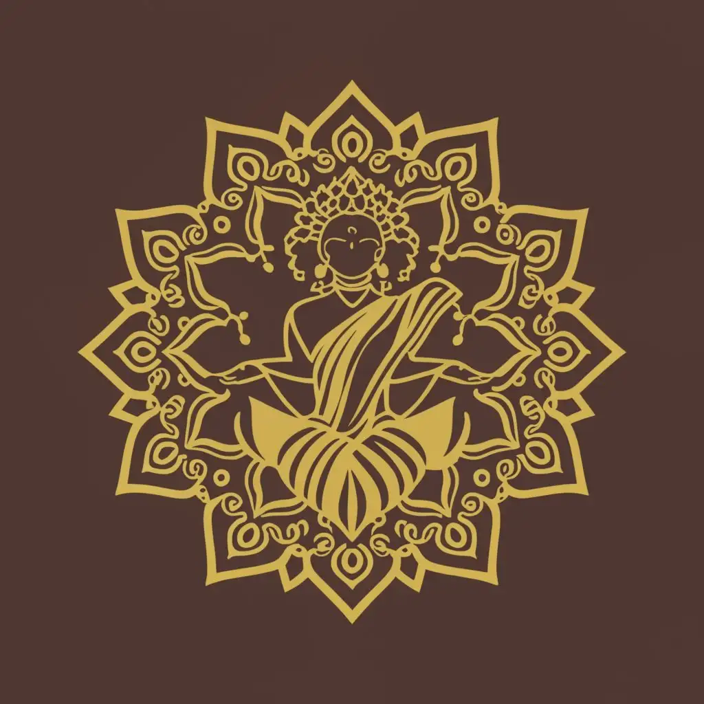 a logo design,with the text "WONDERLOOM - World of Handloom", main symbol:Golden Lotus and Women in Saree,Moderate,be used in Retail industry,clear background