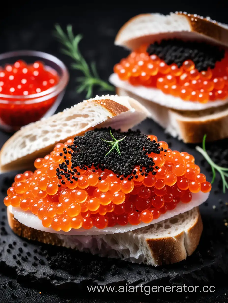 red caviar sandwich sprinkled with ground black pepper