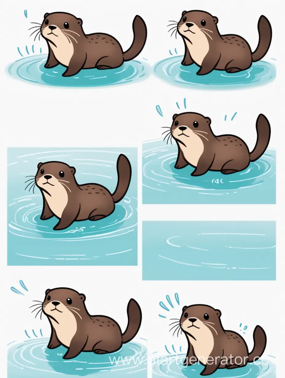 Playful-Otter-Swimming-in-Various-Poses-Mini-Comic-Illustration