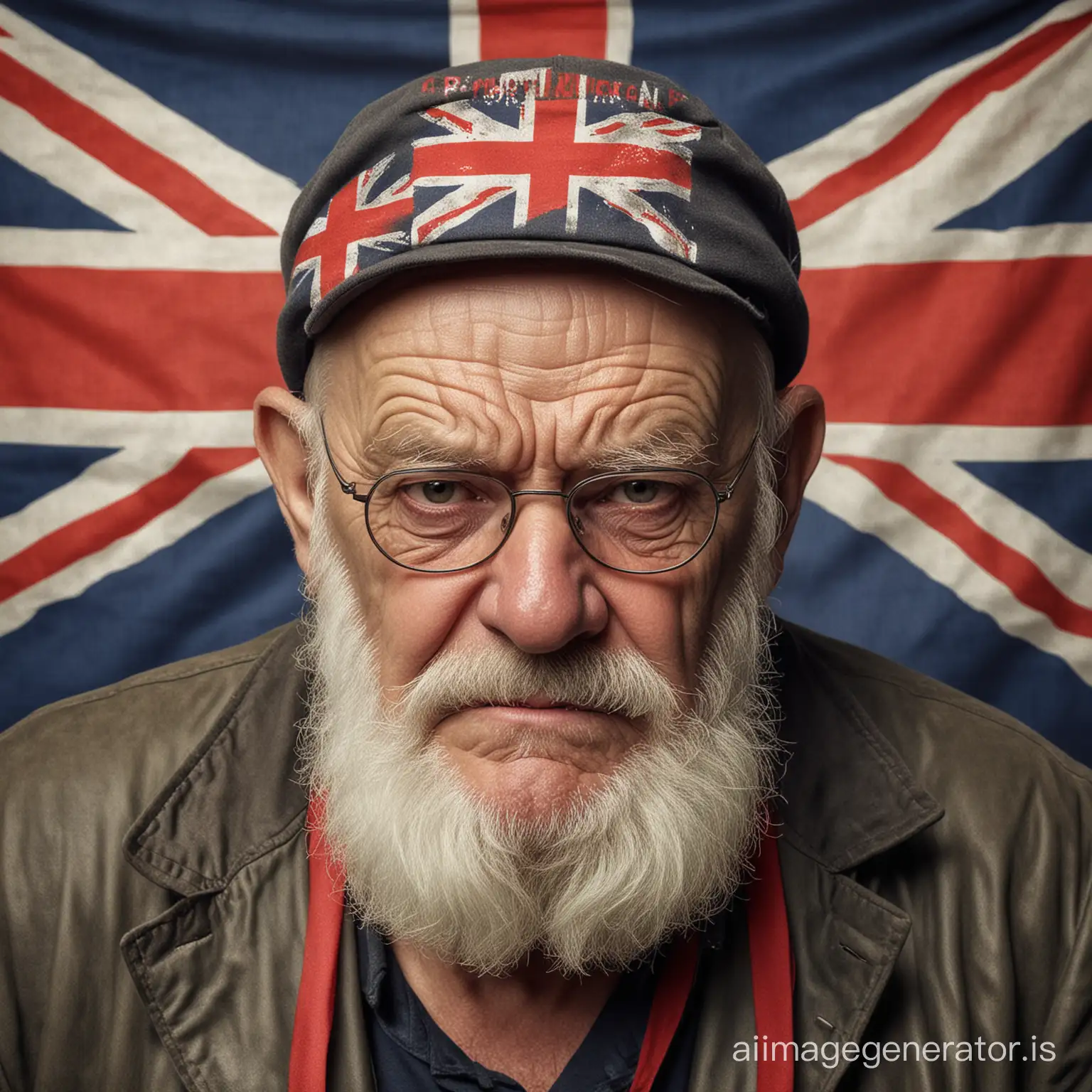 Grumpy  man 
 OLD REBELLIOUS  WITH ENGLISH FLAG 
