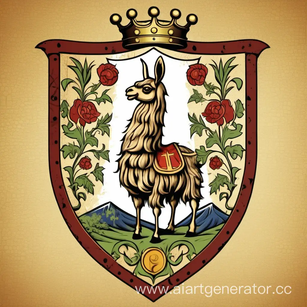 Герб с изображением ламы в средневековом стиле