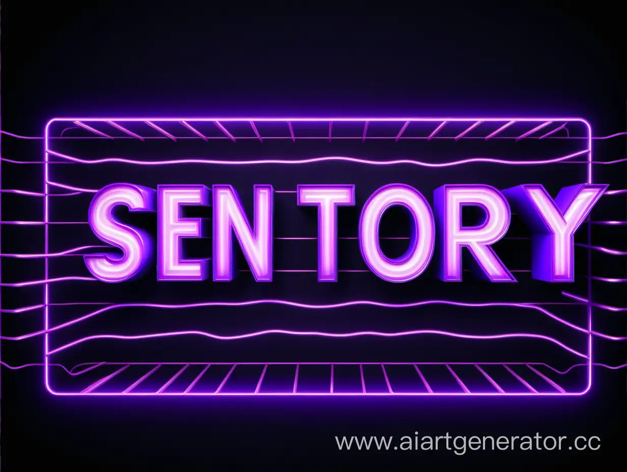 Текст SentoryWorld неоно фиолетовым и немного в 3D на красивом темном фоне в 4К