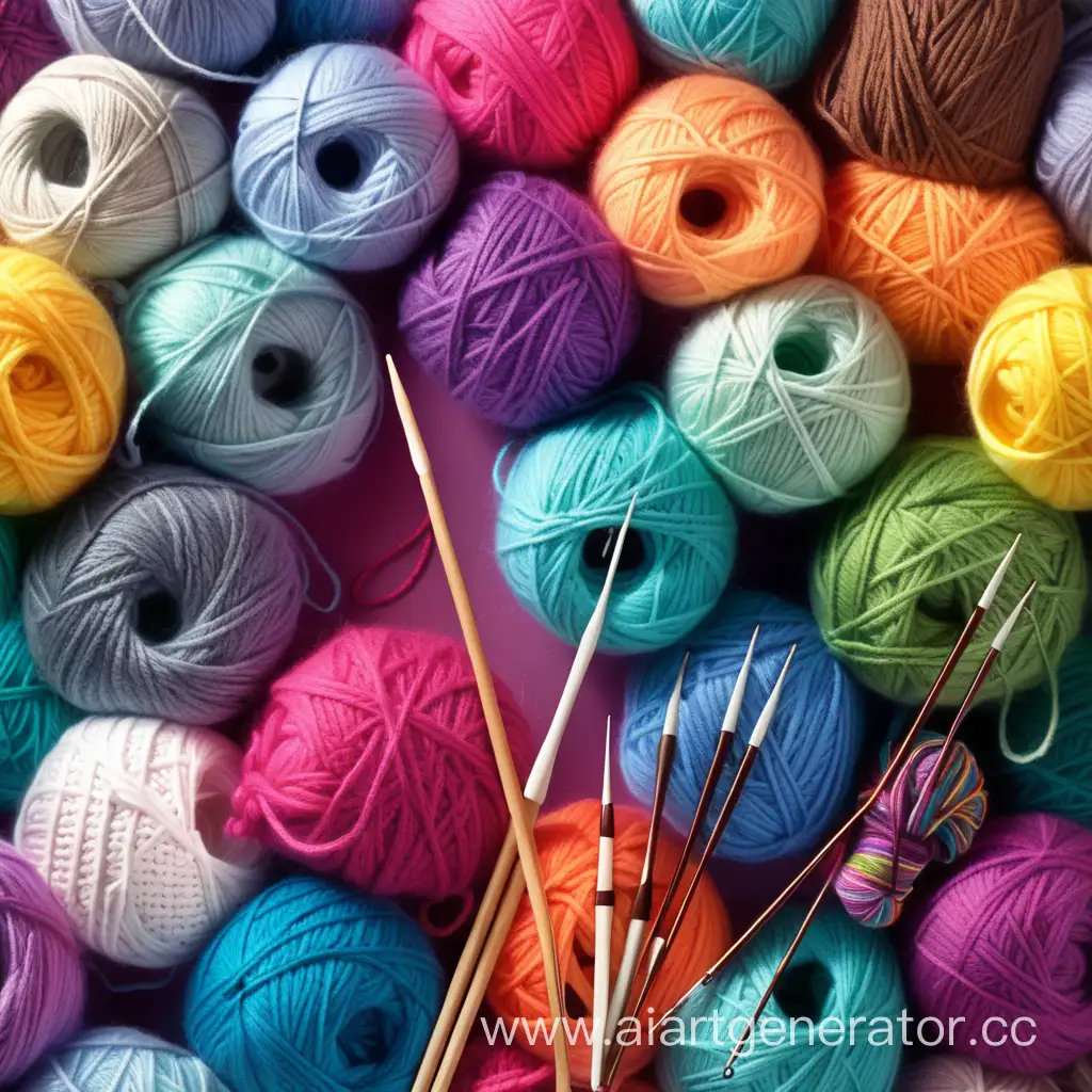 Brightly-Patterned-Girl-Knitting-Yarn-with-Hooks-and-Needles