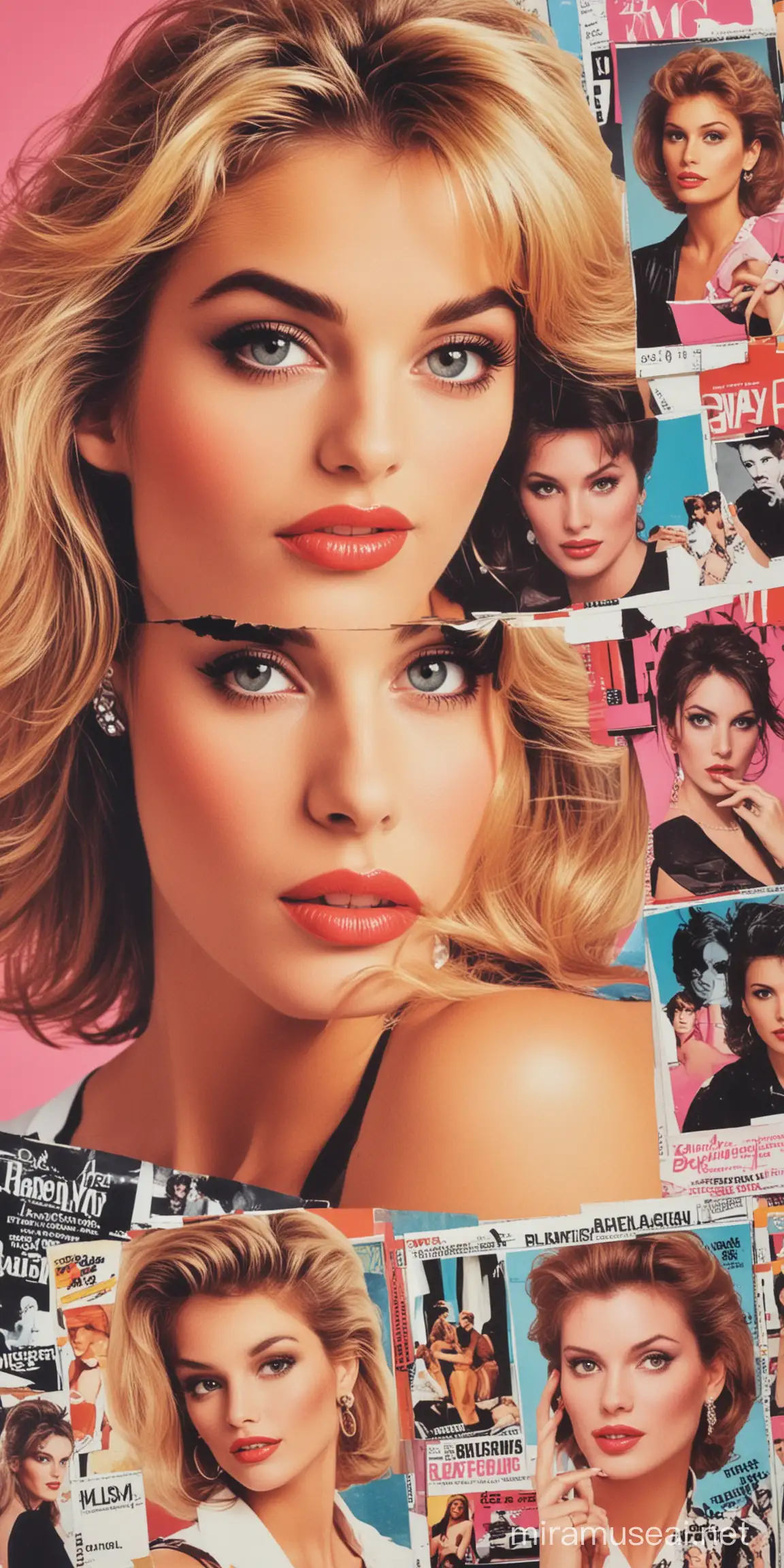 collage, of pretty woman, 80's pop art style, magazine cover