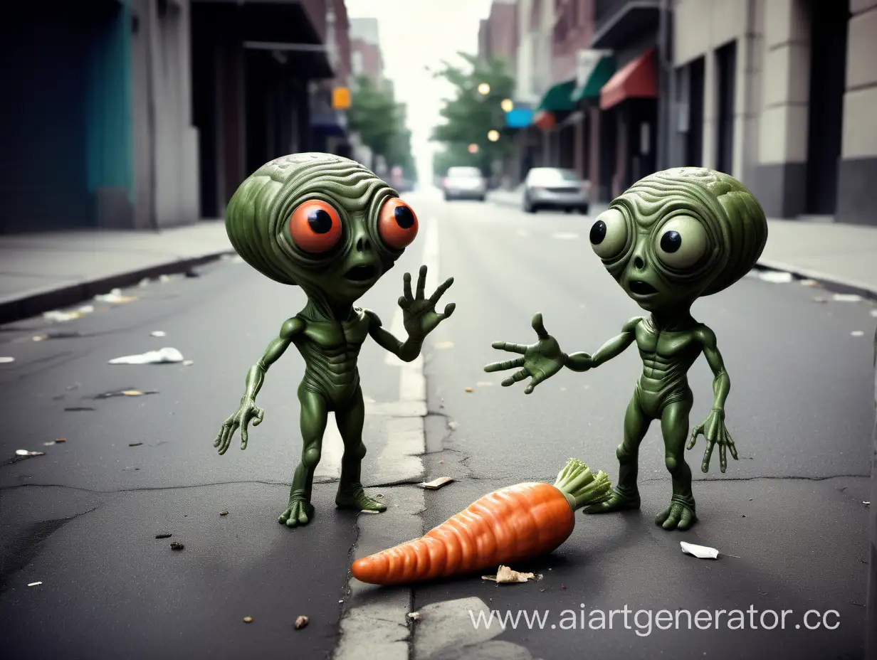 Enchanting-Street-Encounter-Animated-Vegetable-Dialogues-Amidst-UFO-Debris