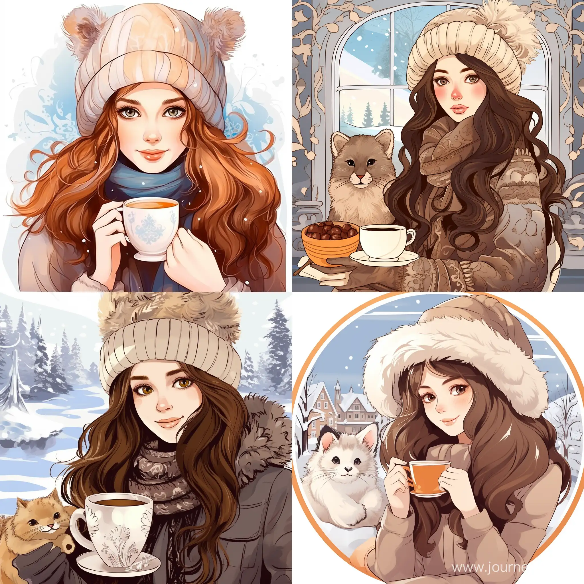 Charming-Winter-Beauty-Enjoying-Hot-Drink-in-Festive-Attire