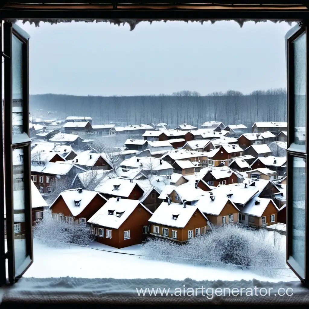 view from the window of the terrible village in winter