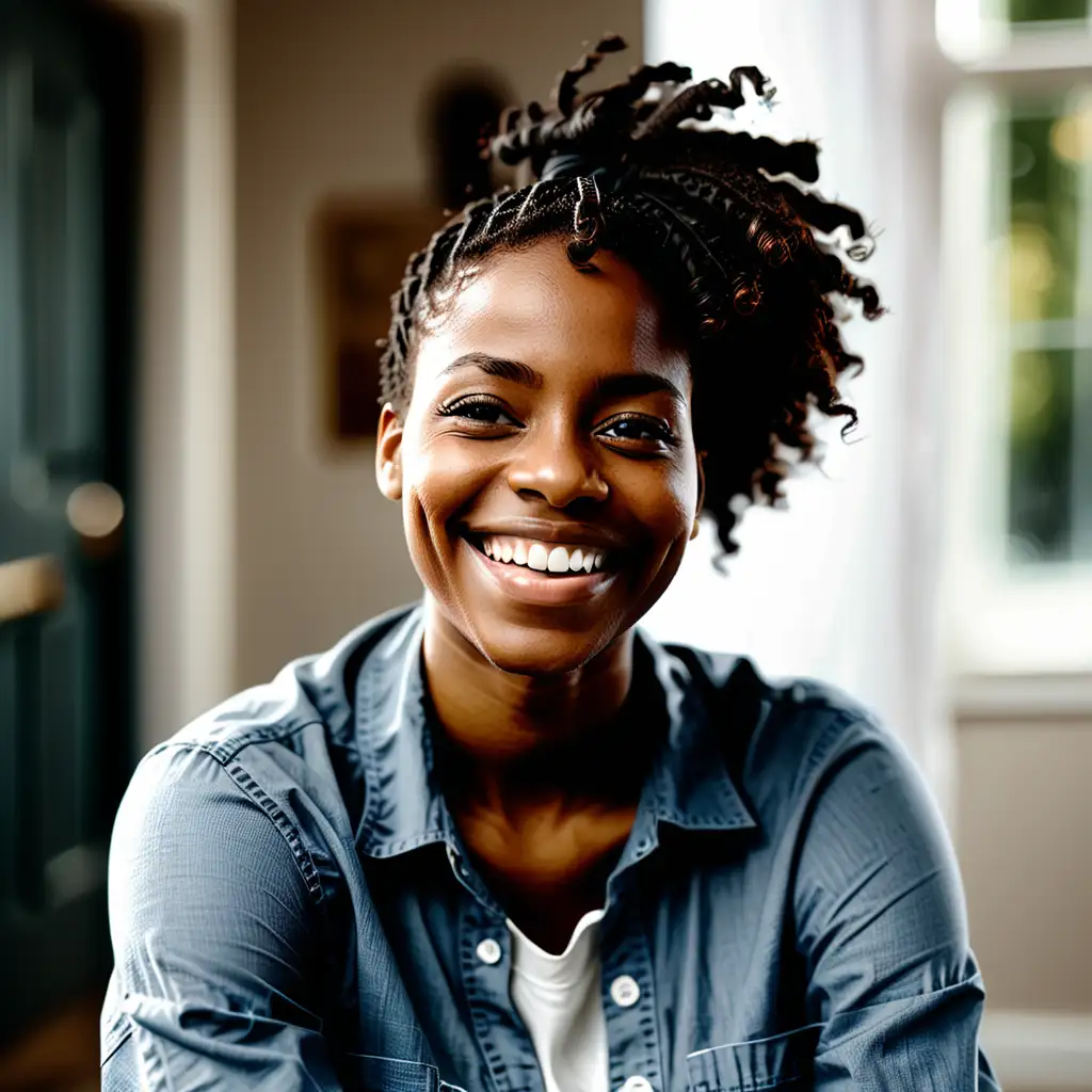 head to toe image of a  black social worker, hopeful, smiling