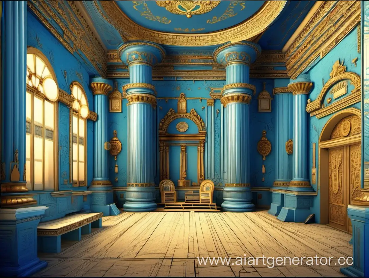 Enchanting-Ancient-Russian-Hall-with-Blue-Interior-and-Columns