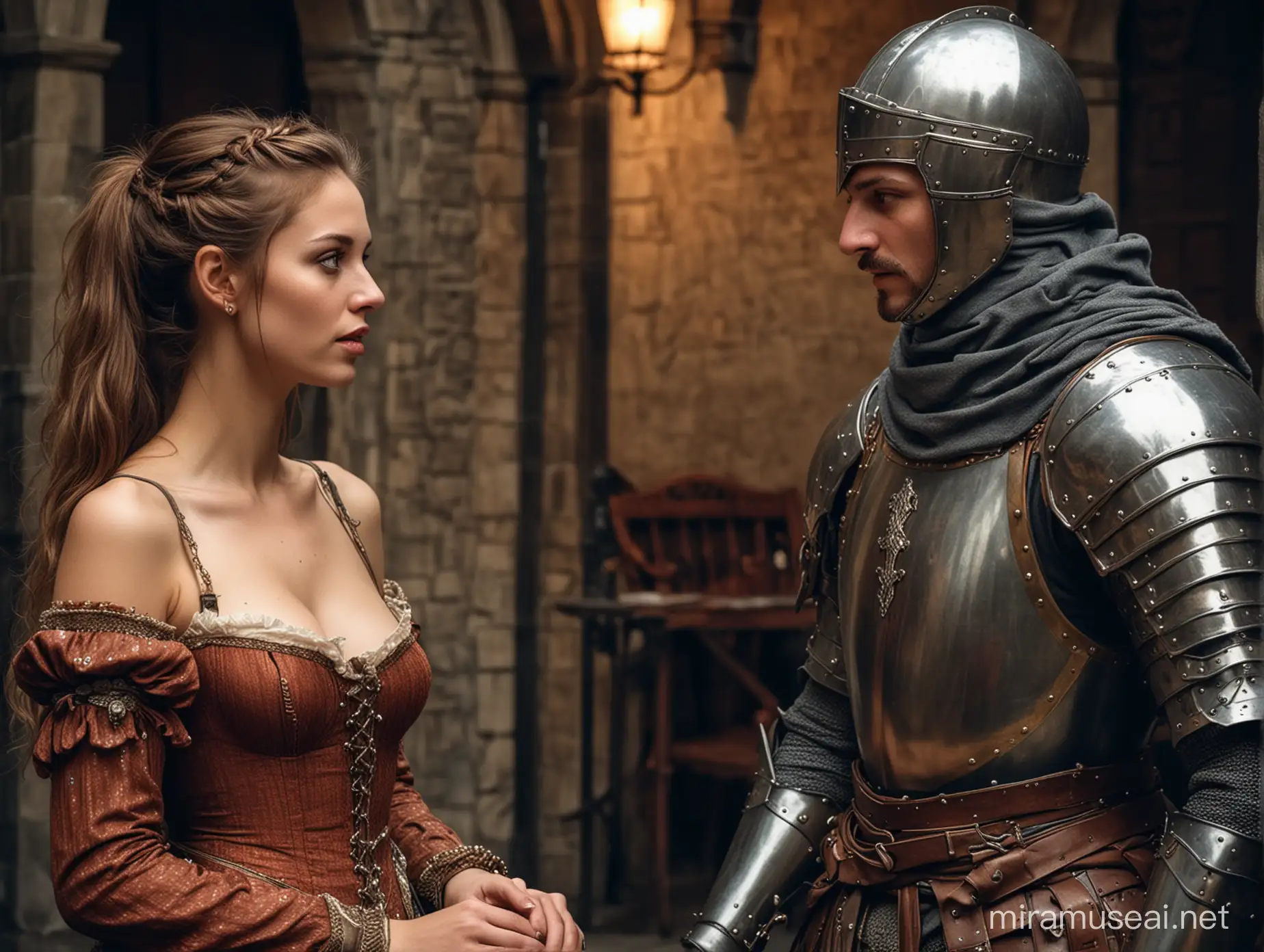 a conversation between a prostitute  and knight.she think thar the knight is just fascinating  merchant

