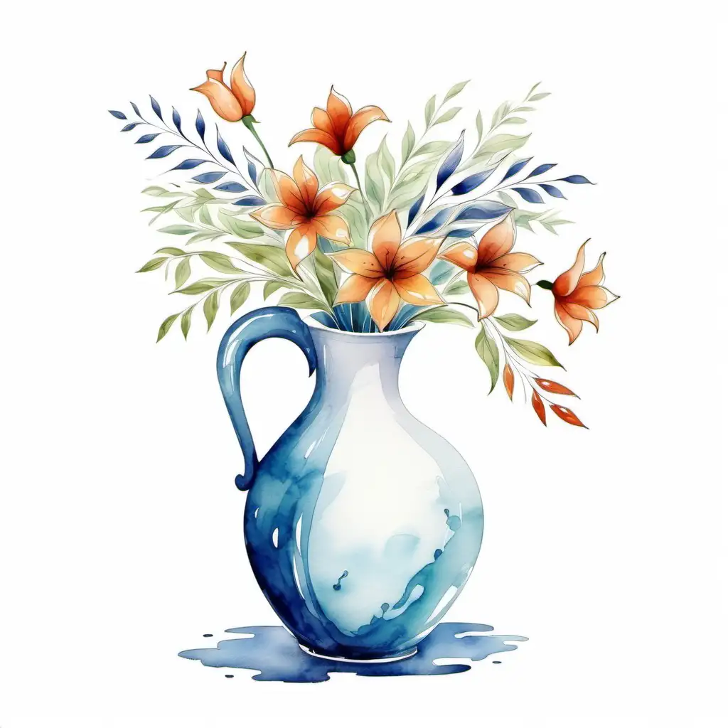 Elegant WaterColored Vase Art on White Background
