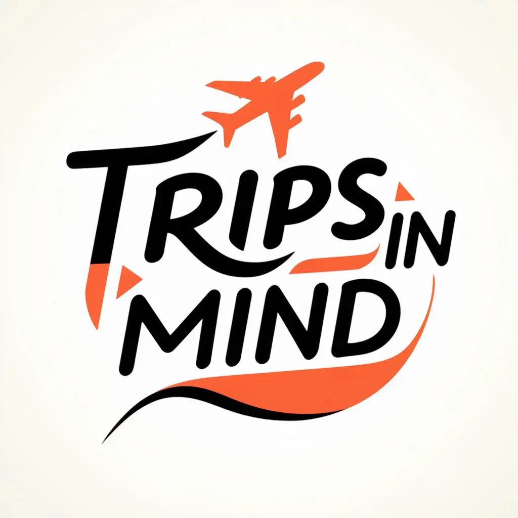 logo, airplane, with the text "Trip in Mind", typography, be used in Travel industry with the color combo of trusted blue and black