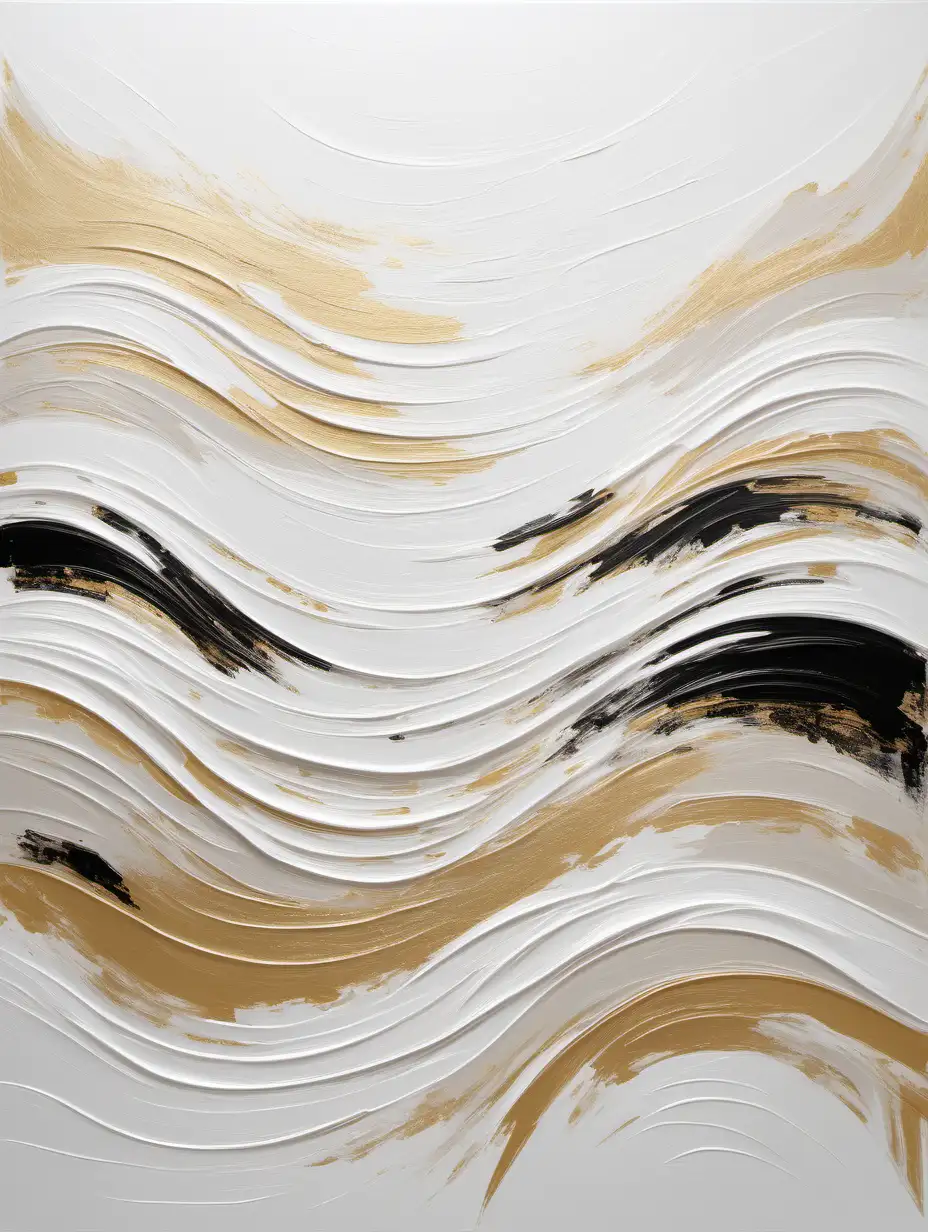 Large white beach in modern abstract image that incorporates white, beige, gold and black colours in horizontal and vertical brush strokes only. Nortic design