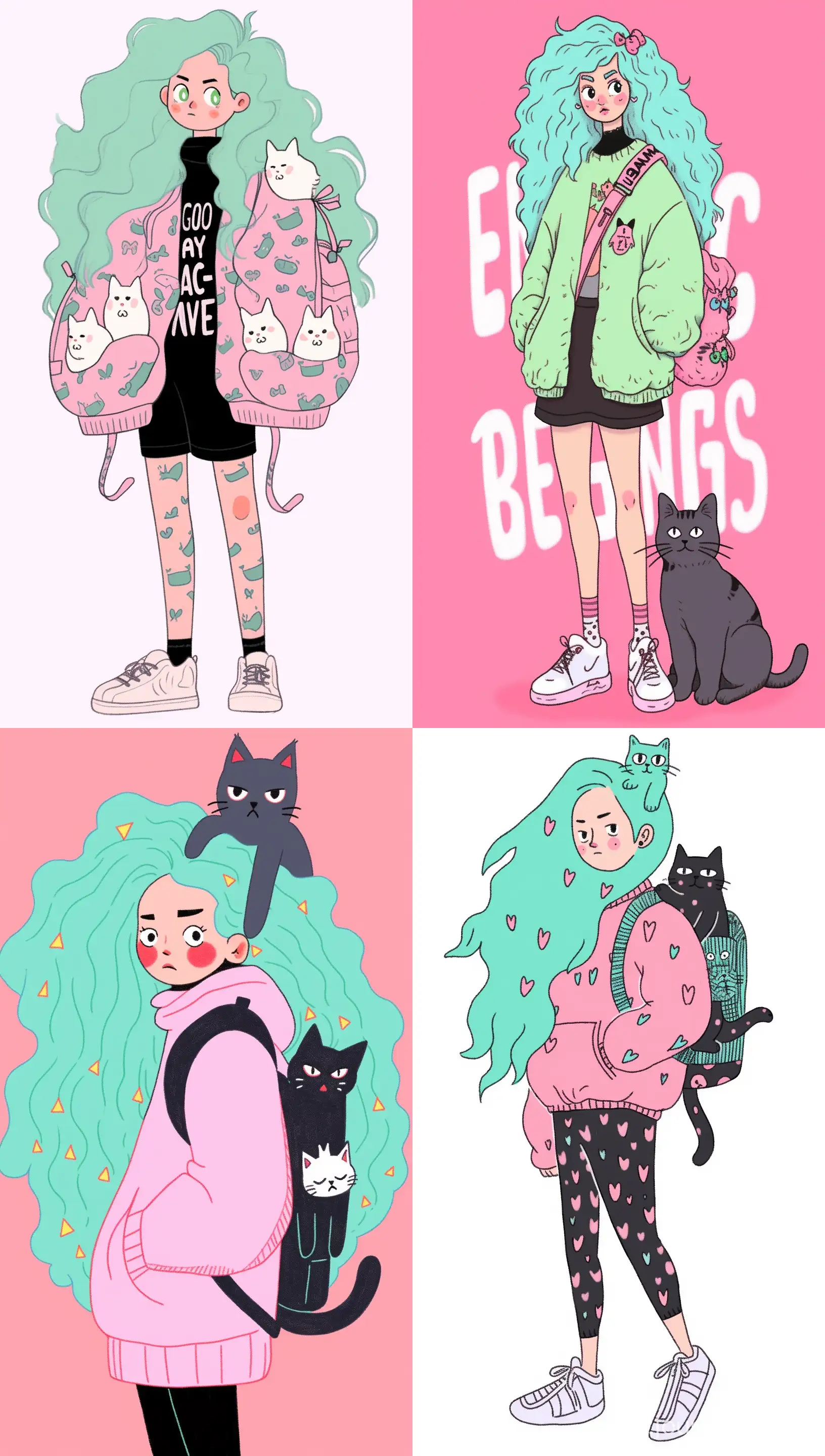 Quirky-Girl-with-Pink-Hair-and-Cat-Cyberpunk-Style-Illustration