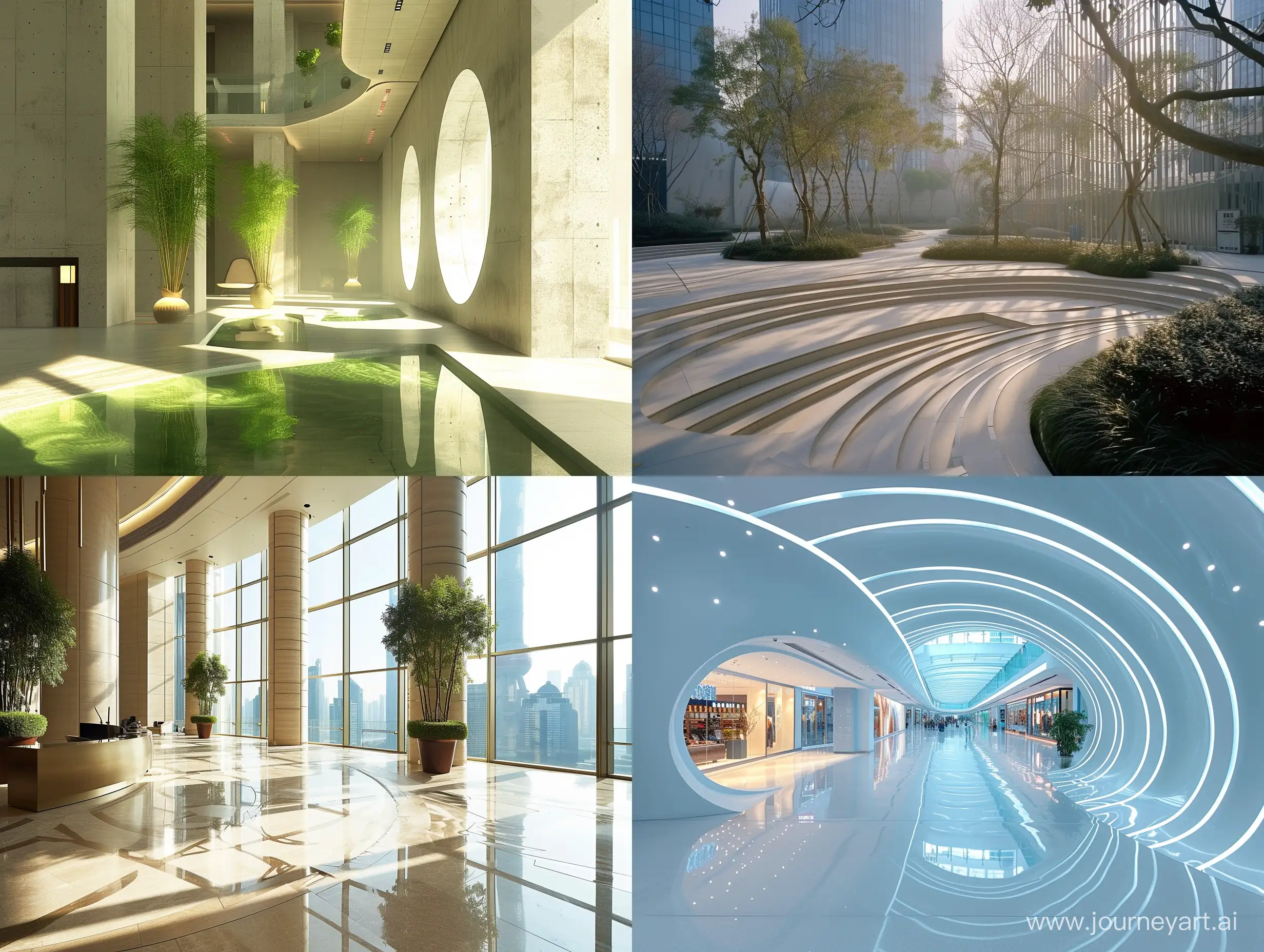 a modern shanghai city design, relaxing, natural lighting,acrylic, central perspective, day time
