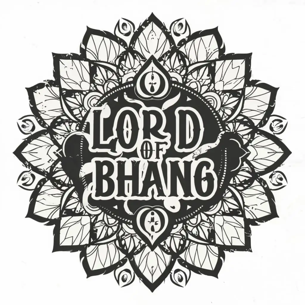 logo, Hippie, 60s, yoga, lotus, black and white writing, circled, with the text "Lord of Bhang", typography, be used in Retail industry