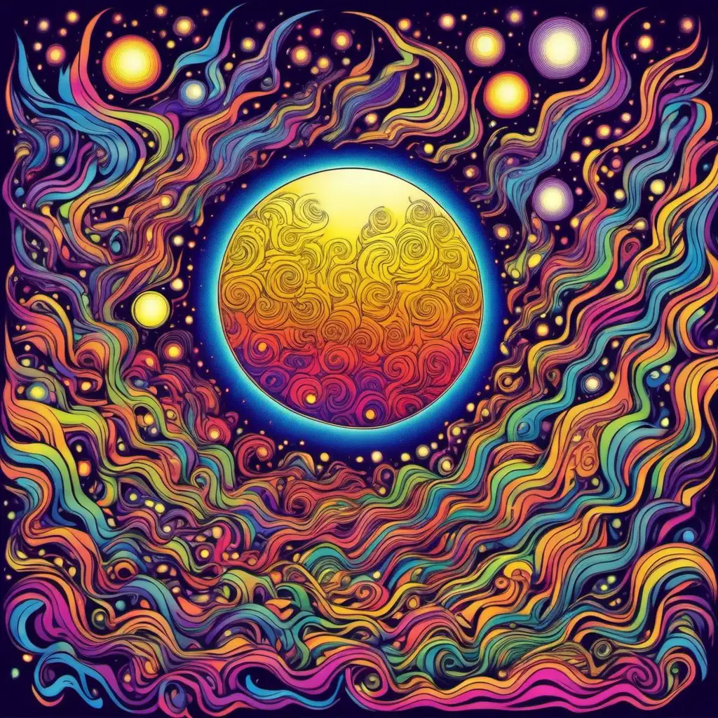 Full moon,psychedelic, trippy,many colors,spirit,wind
