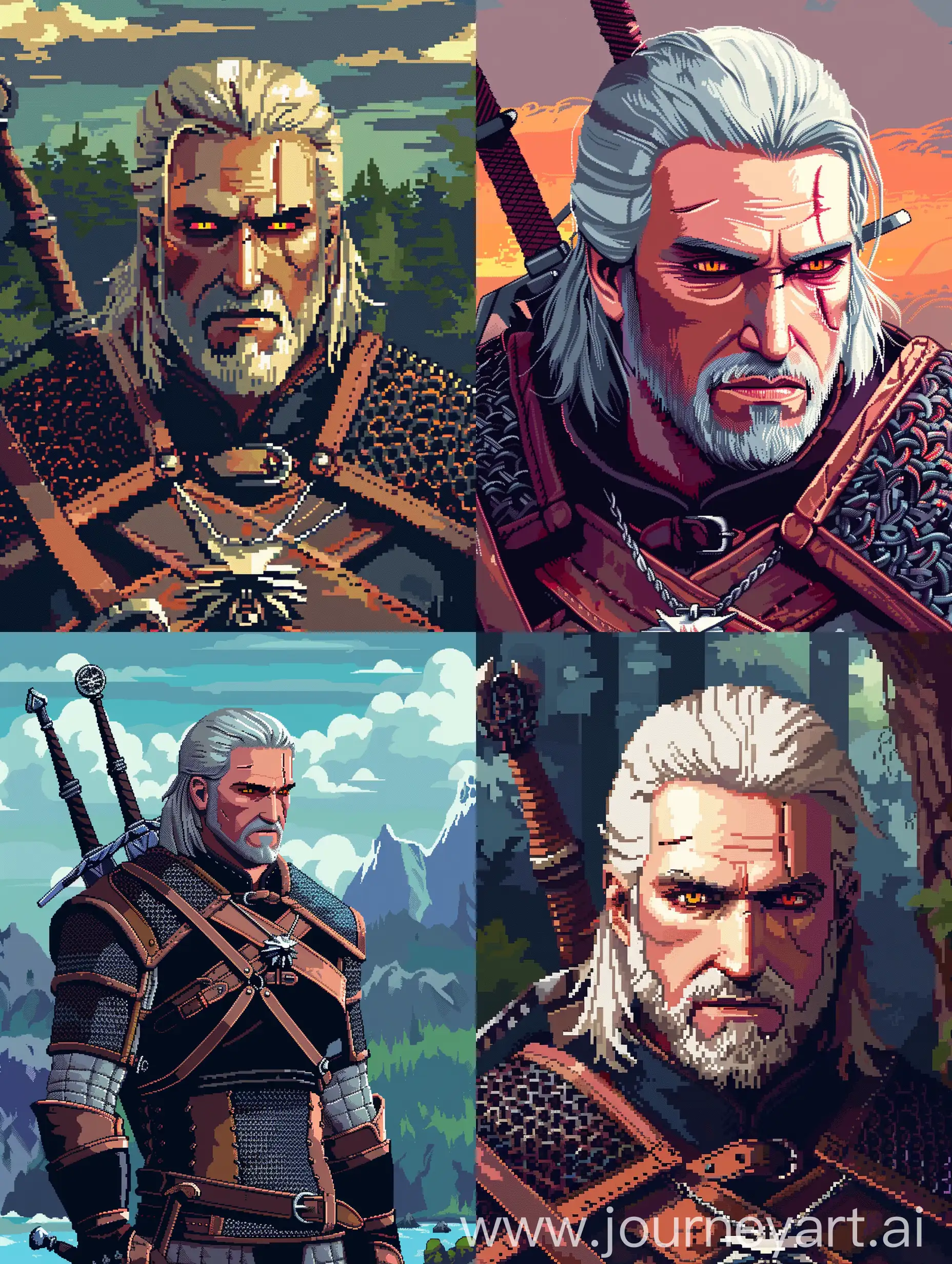 Geralt in pixel art style  